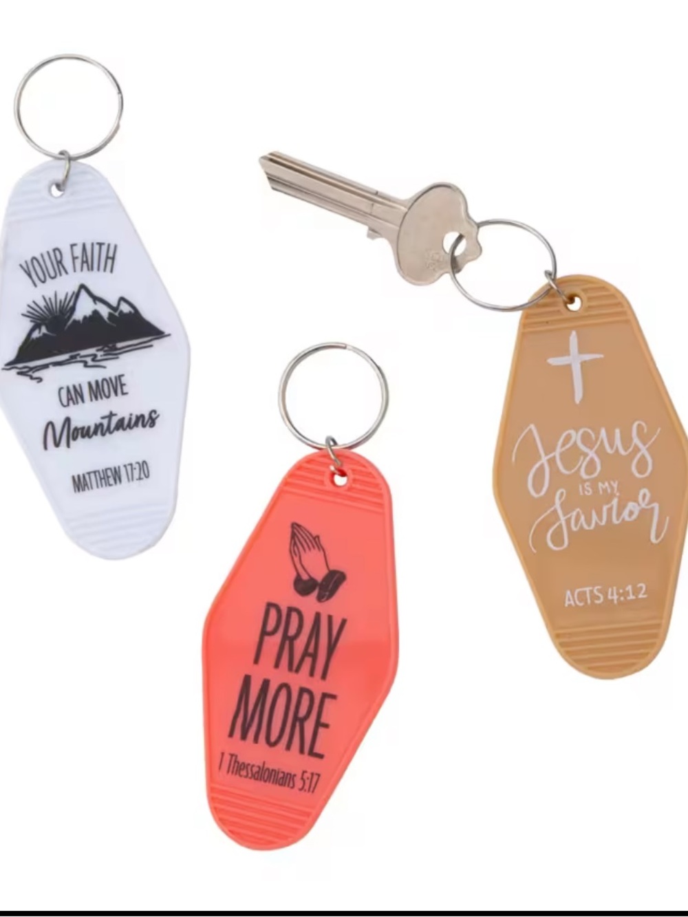 Inspirational Motel Key Tag Trio - White, Tan & Coral